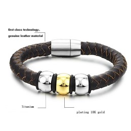 To Enjoy High Reputation At Home And Abroad Brown Titanium Leather Bangle