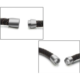 To Enjoy High Reputation At Home And Abroad Brown Titanium Leather Bangle