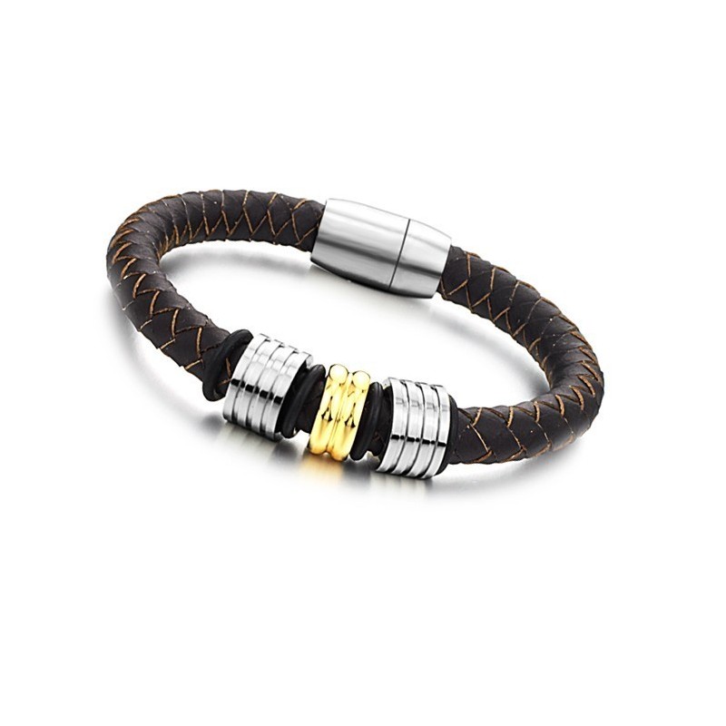 The Queen Of Quality Brown Titanium Leather Bangle