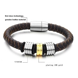 The Queen Of Quality Brown Titanium Leather Bangle