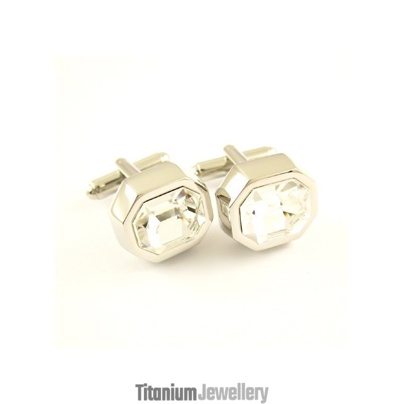 Titanium Octagon Cufflinks With Twinkling Zirconia Titanium Octagon Cufflinks With Twinkling Zirconia
