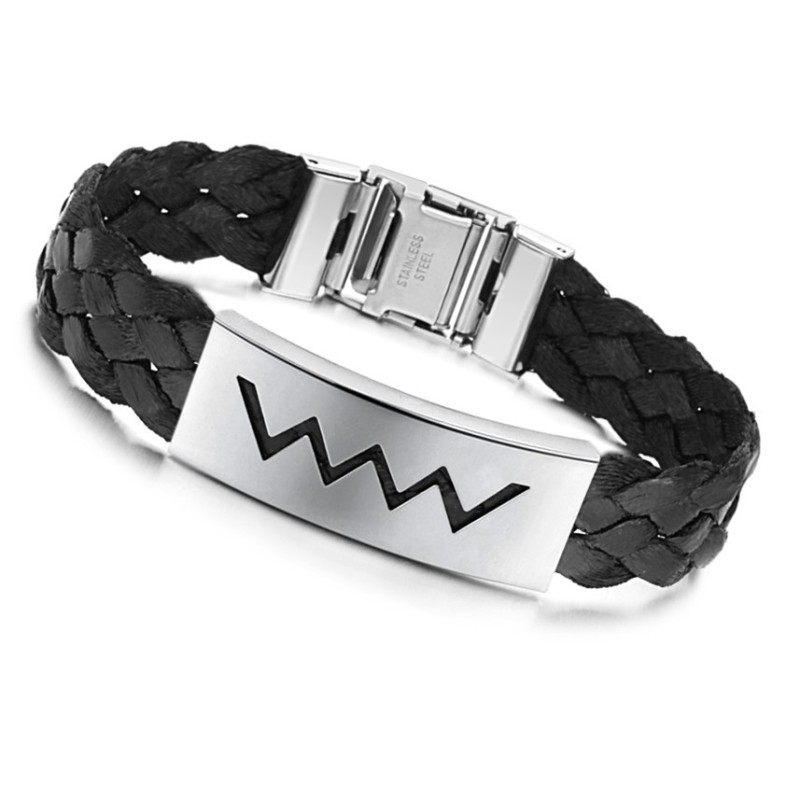 Selling Well All Over The World Water Wave Shape Titanium Leather Bangle