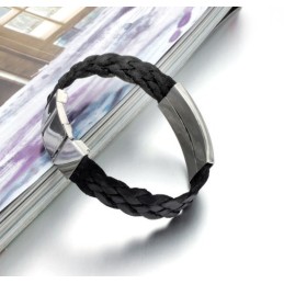 Selling Well All Over The World Water Wave Shape Titanium Leather Bangle