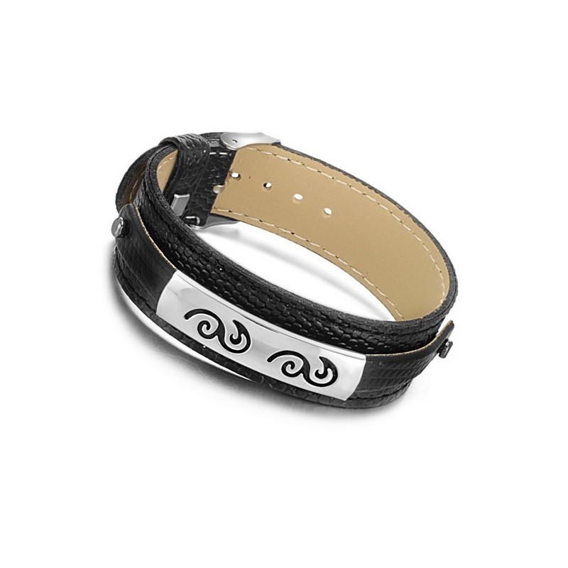 Wide Varieties Black Titanium Leather Bangle Wide Varieties Black Titanium Leather Bangle