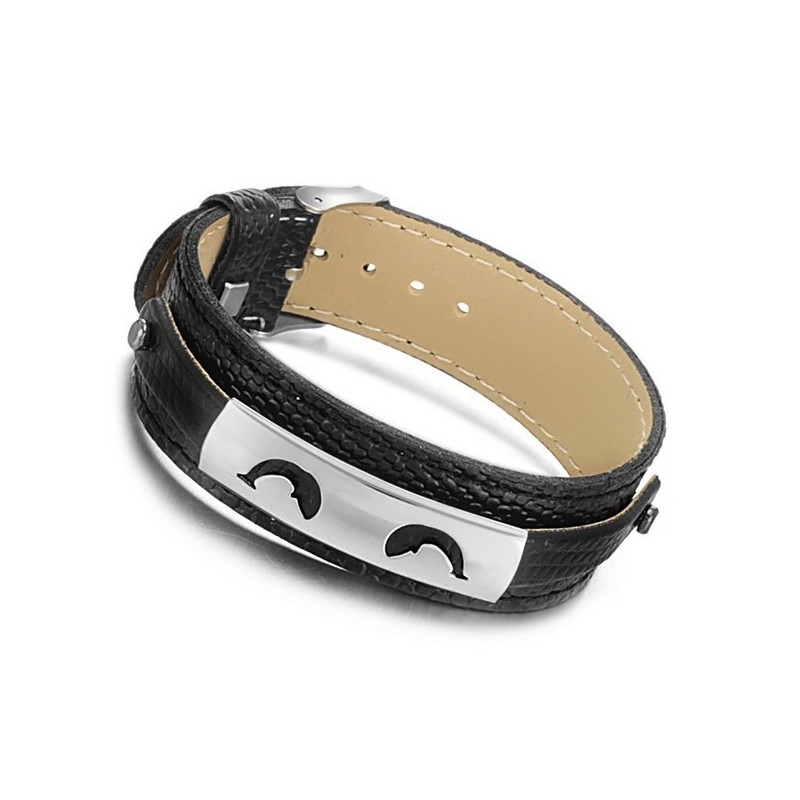 Selling Well All Over The World Black Titanium Leather Bangle