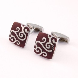 Vermilion Titanium Cufflinks With Silver Classical Carved Patterns