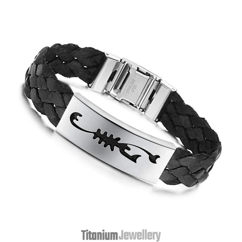 Easy To Use Male Scorpion Titanium Leather Bangle Easy To Use Male Scorpion Titanium Leather Bangle