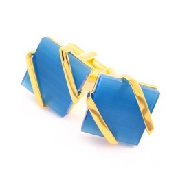 Titanium And Golden Ip Plated Cufflinks With Sky Blue Agate