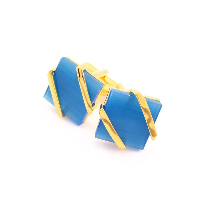 Titanium And Golden Ip Plated Cufflinks With Sky Blue Agate Titanium And Golden Ip Plated Cufflinks With Sky Blue Agate