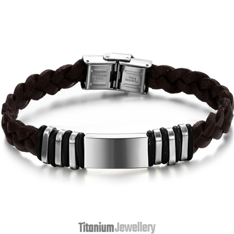 Reliable Quality Brown Titanium Leather Bangle