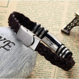 Reliable Quality Brown Titanium Leather Bangle