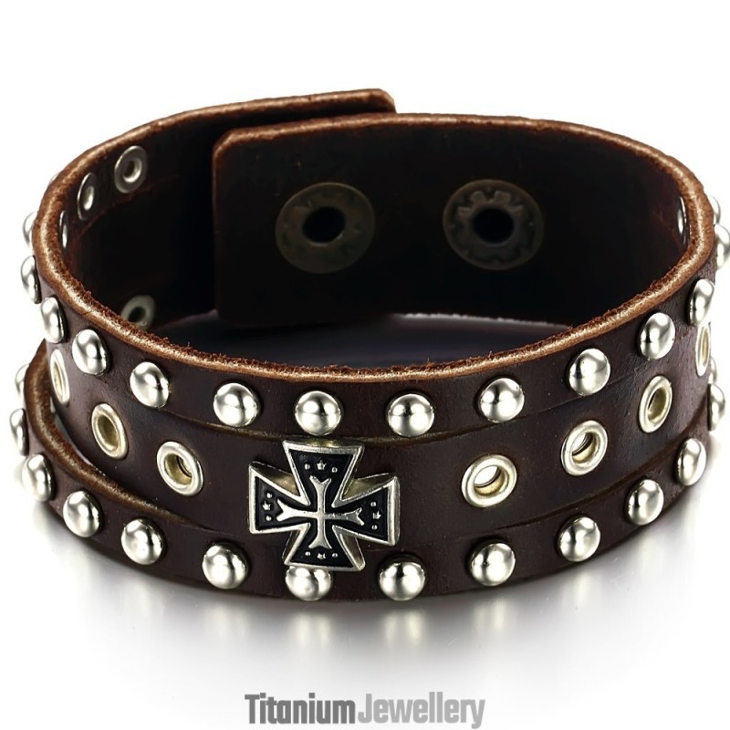 High Quality Cross Titanium Leather Bangle High Quality Cross Titanium Leather Bangle