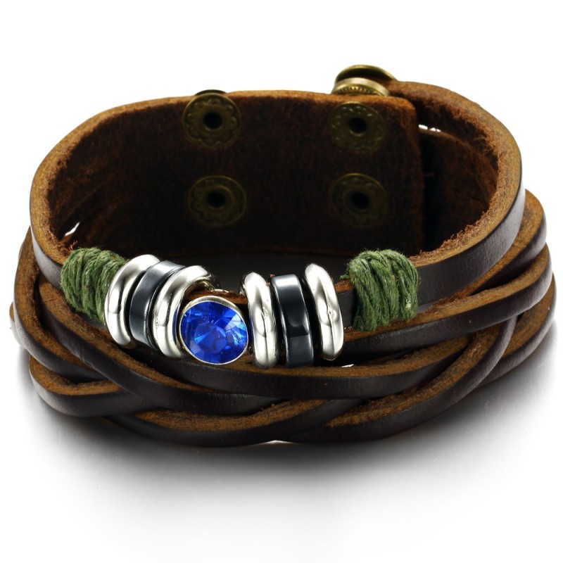 Complete In Specifications Titanium Leather Bangle With Rhinestone Complete In Specifications Titanium Leather Bangle With Rhinestone