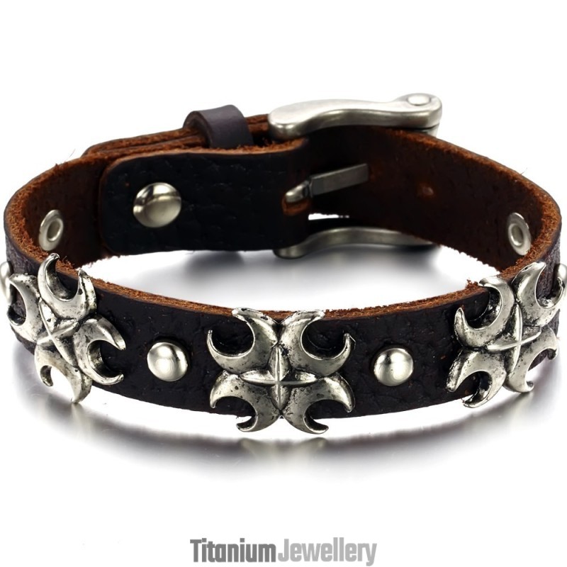 The Queen Of Quality Cross Titanium Leather Bangle The Queen Of Quality Cross Titanium Leather Bangle