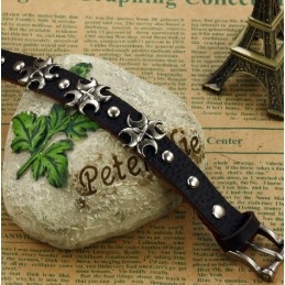 The Queen Of Quality Cross Titanium Leather Bangle