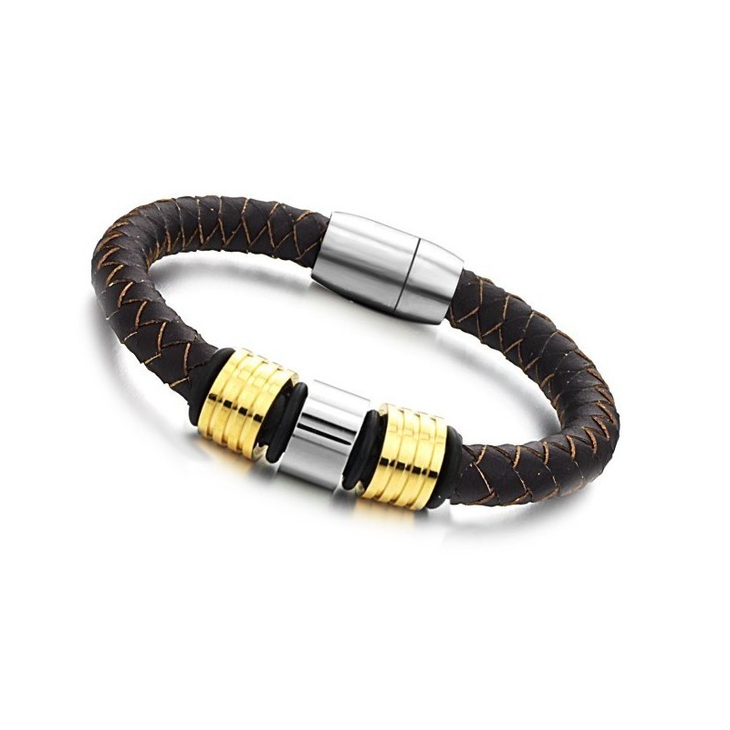 Excellent Quality Male Brown Titanium Leather Bangle Excellent Quality Male Brown Titanium Leather Bangle