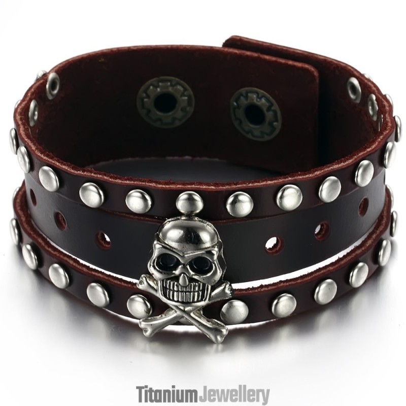 Quality And Quantity Assured Male Skull Titanium Leather Bangle Quality And Quantity Assured Male Skull Titanium Leather Bangle