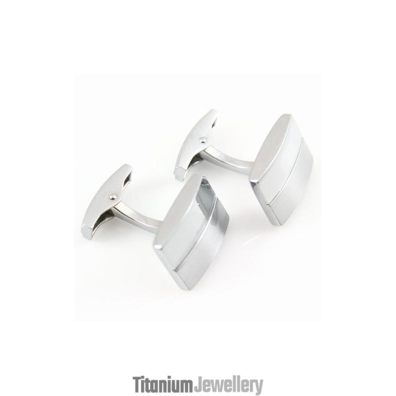 Titanium And White Stripe Oblong Cufflinks Titanium And White Stripe Oblong Cufflinks