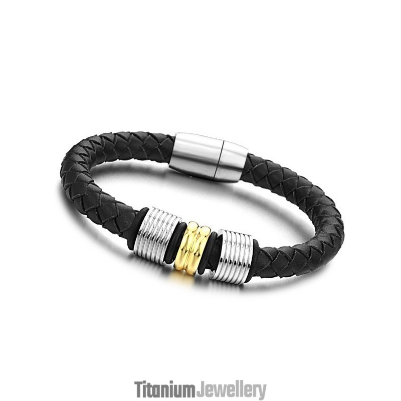 Wide Varieties Black Titanium Leather Bangle Wide Varieties Black Titanium Leather Bangle