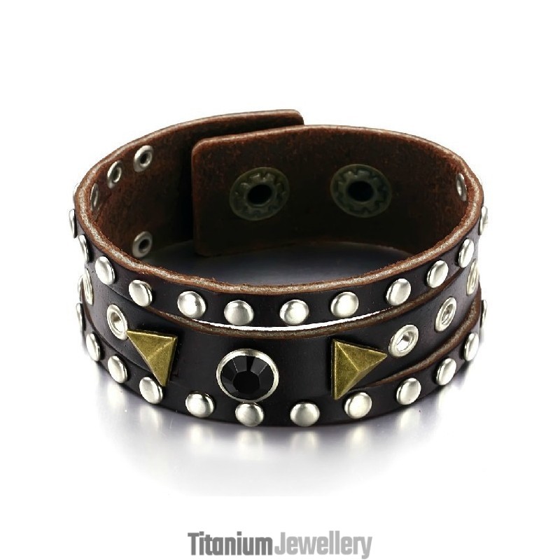 High Quality Retro Titanium Leather Bangle With Rhinestone High Quality Retro Titanium Leather Bangle With Rhinestone