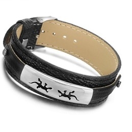 High Quality Black Titanium Leather Bangle