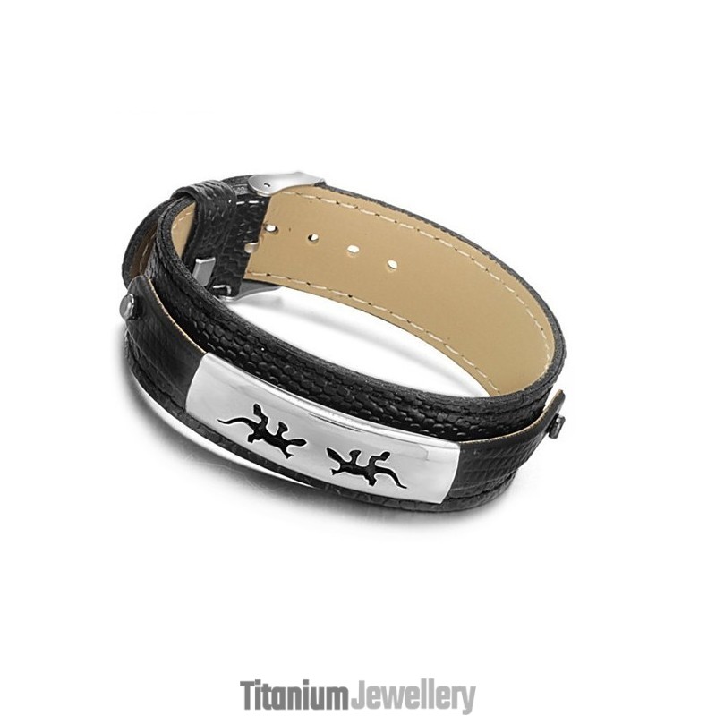 High Quality Black Titanium Leather Bangle