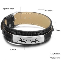 High Quality Black Titanium Leather Bangle