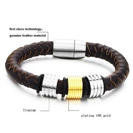 Easy To Use Male Brown Titanium Leather Bangle