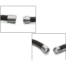 Easy To Use Male Brown Titanium Leather Bangle