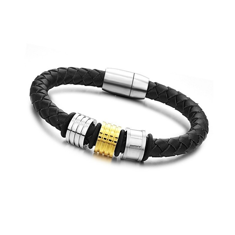 The Queen Of Quality Black Titanium Leather Bangle