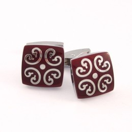 Vermilion Titanium Cufflinks With Silver Auspicious Cloud