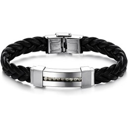 The Queen Of Quality Titanium Leather Bangle With Rhinestone