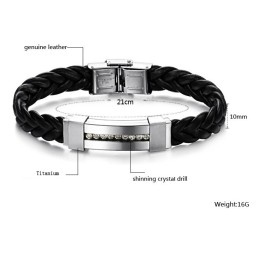 The Queen Of Quality Titanium Leather Bangle With Rhinestone