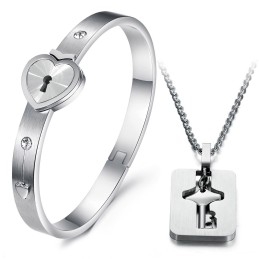 High Quality Lock Shape Titanium Bangle For Lovers
