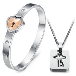 High Quality Lock Shape Titanium Bangle For Lovers