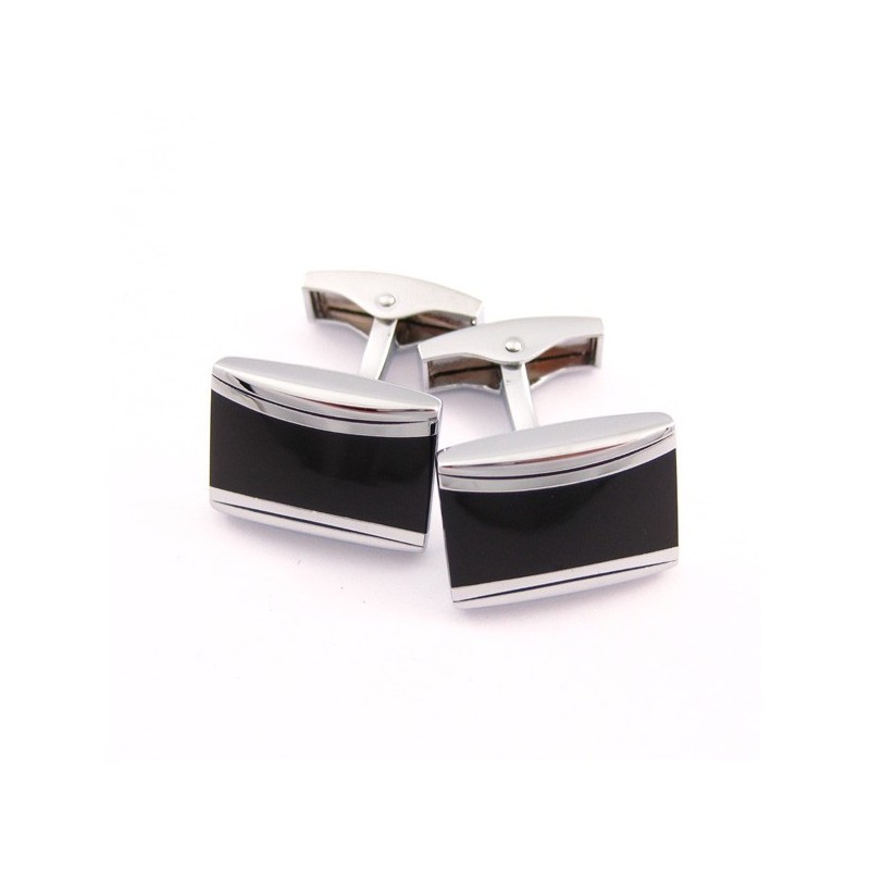 Titanium And Black Enamel Oblong Cufflinks Titanium And Black Enamel Oblong Cufflinks
