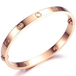 To Have A Long Story Female Titanium Bangle With Rhinestone