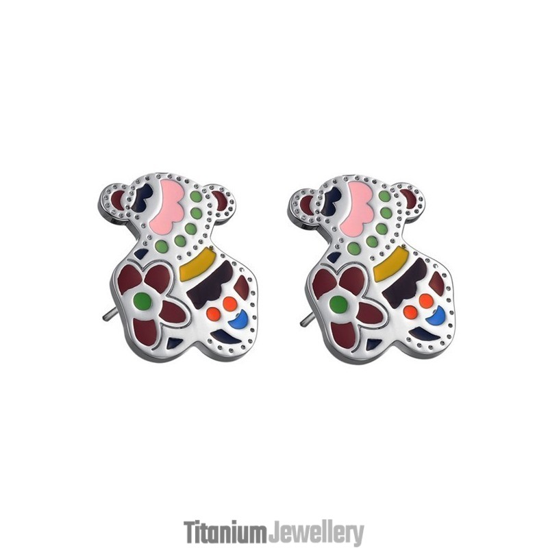 Stable Quality Female Bear Shape Titanium Earrings