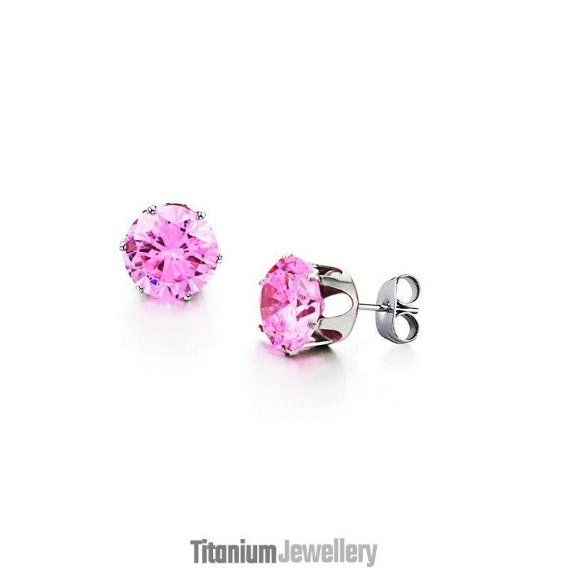 Wide Varieties Female Pink Titanium Earrings With Diamond Wide Varieties Female Pink Titanium Earrings With Diamond