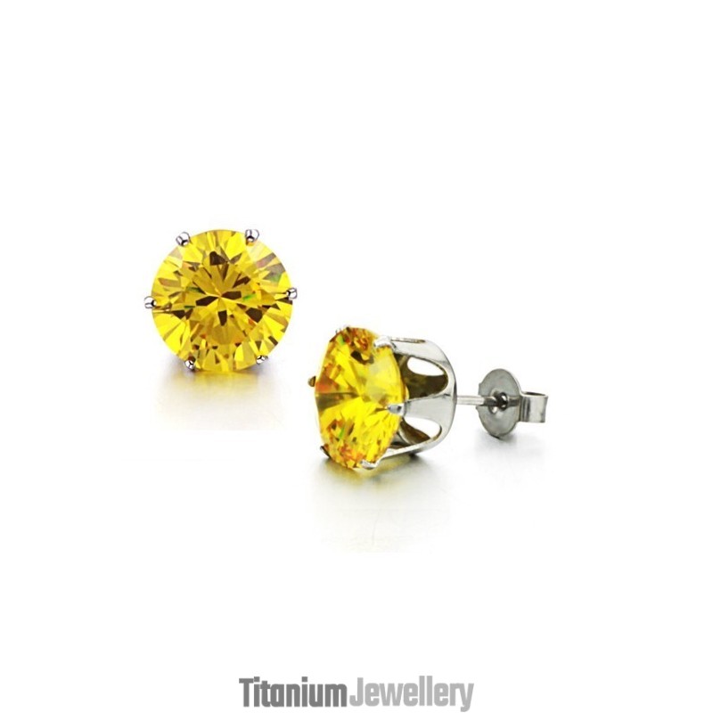 Durable In Use Female Yellow Titanium Earrings With Rhinestone Durable In Use Female Yellow Titanium Earrings With Rhinestone