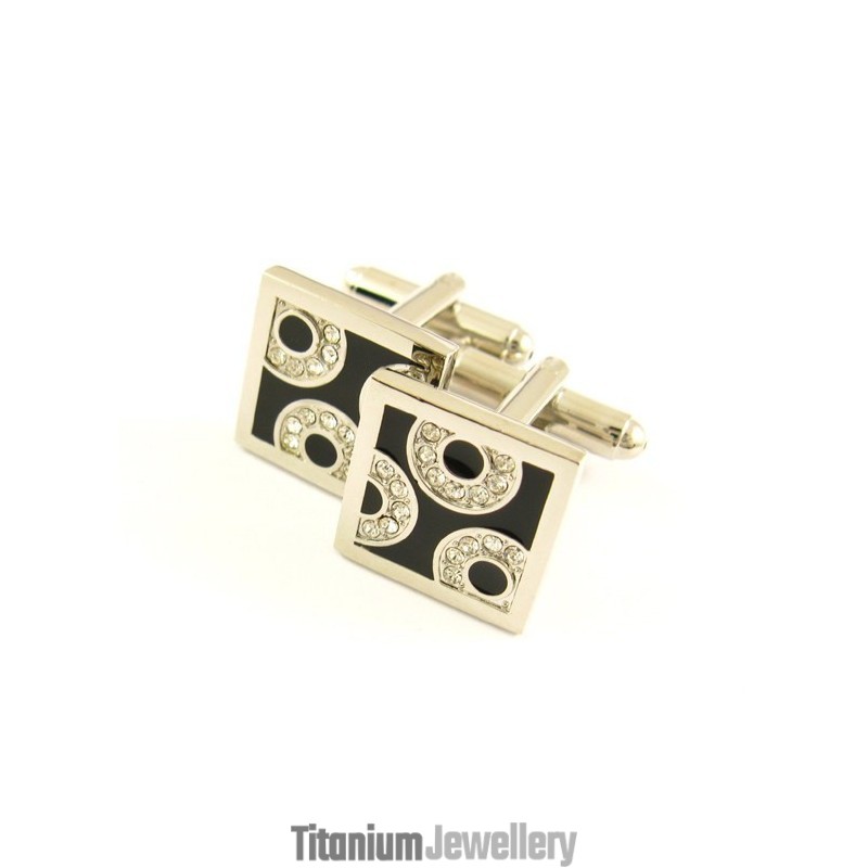 Titanium And Black Ip Plated With Diamonds Square Cufflinks Titanium And Black Ip Plated With Diamonds Square Cufflinks