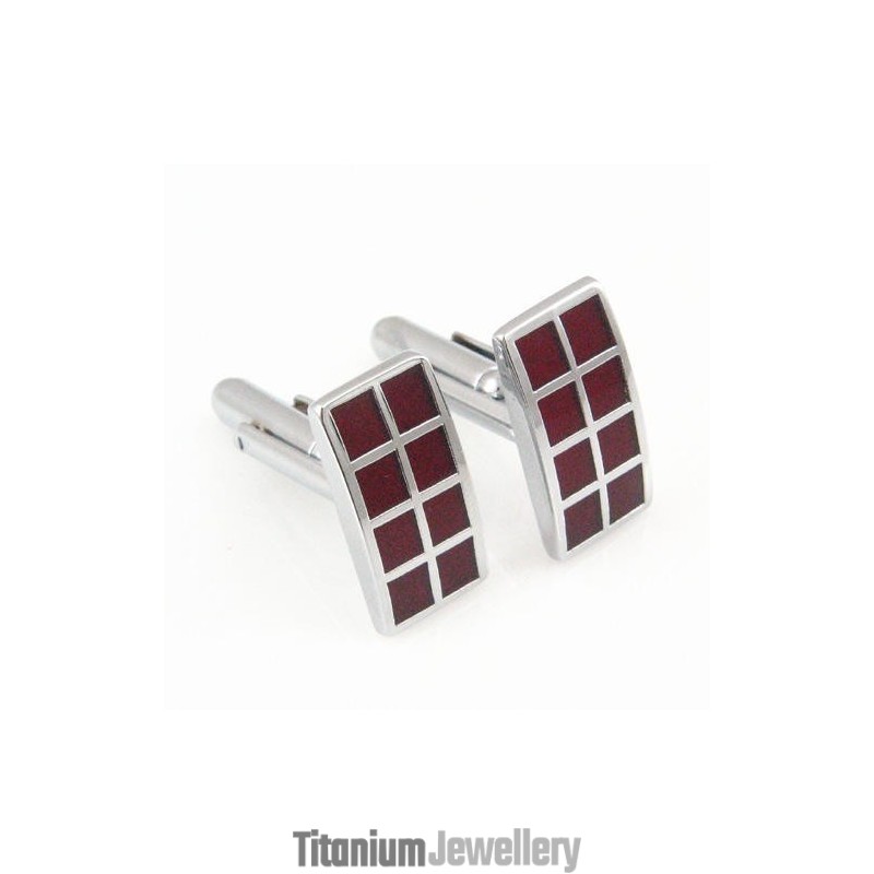 Titanium And Dark Red Ip Plated Oblong Cufflinks Titanium And Dark Red Ip Plated Oblong Cufflinks