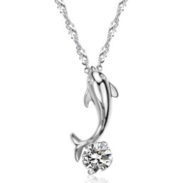 World-Wide Renown Female Dolphin Shape Platinum Plating Titanium Necklace With Diamond