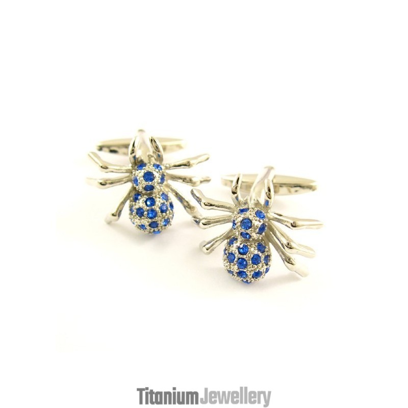 Titanium Mysterious Spider Cufflinks With Blue Diamonds Titanium Mysterious Spider Cufflinks With Blue Diamonds