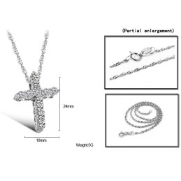 Reliable Reputation Female Cross Platinum Plating Titanium Necklace With Rhinestone