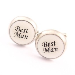 Best Man Titanium And Black Ip Plated Round Cufflinks