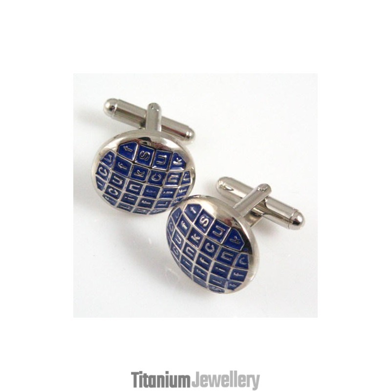 Titanium And Blue Ip Plated Round Cufflinks Titanium And Blue Ip Plated Round Cufflinks