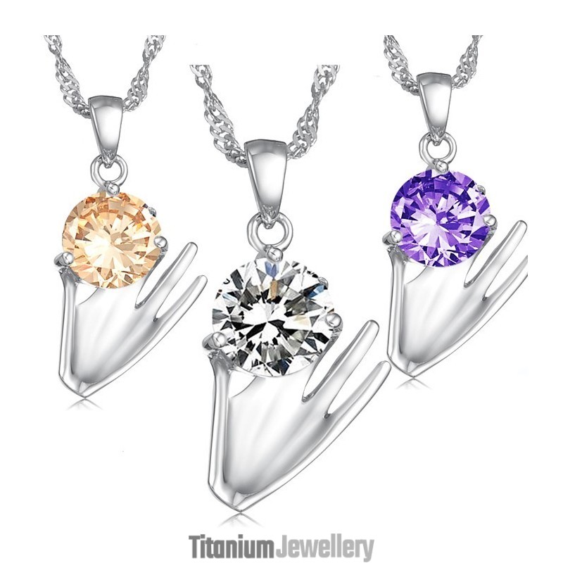 Wide Varieties Female Purple Platinum Plating Titanium Necklace With Diamond