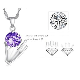 Wide Varieties Female Purple Platinum Plating Titanium Necklace With Diamond