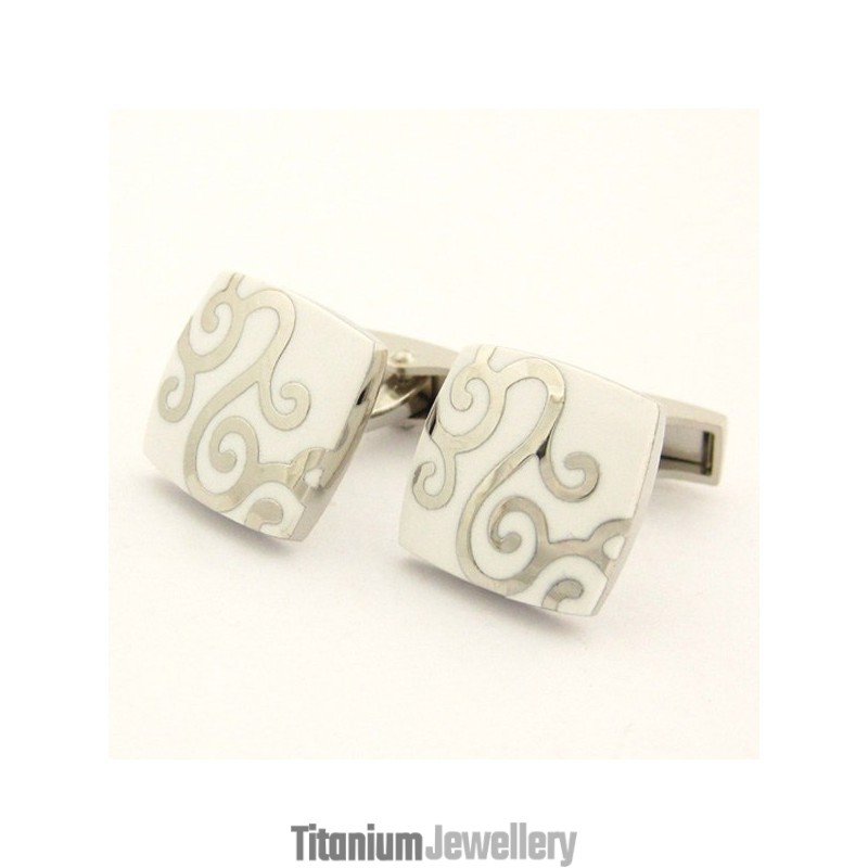 Titanium And White Plated Classical Cufflinks Titanium And White Plated Classical Cufflinks